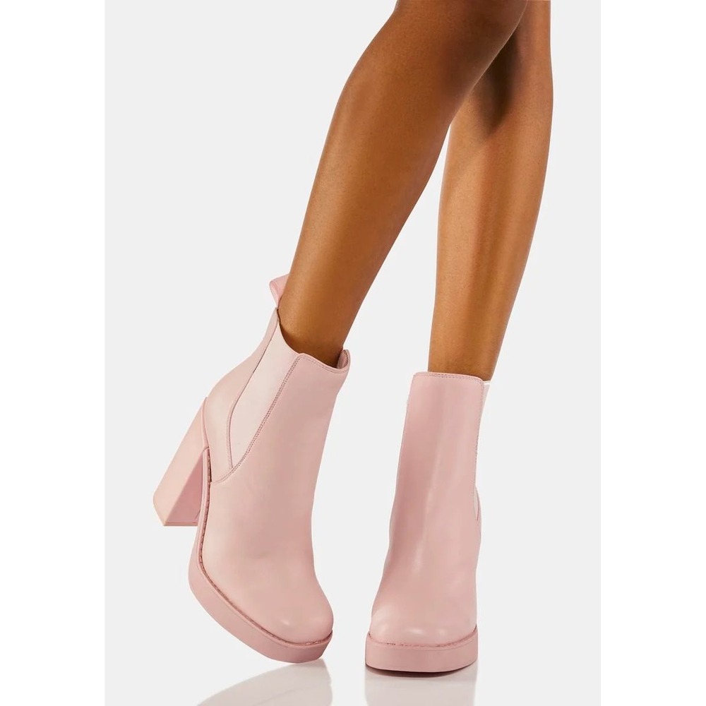 Steve Madden Pink Platform Block Heel Ankle Chelsea Boots Size 6M